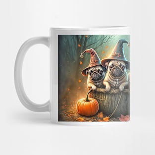 Pug Dogs Halloween Witches Pumpkins Mug